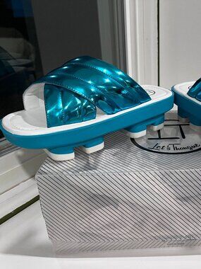 Let's Thongue Metallic Aqua Blue Zori Japan Geisha Slides 37/6.5